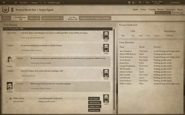 Football Manager 1888 interaction