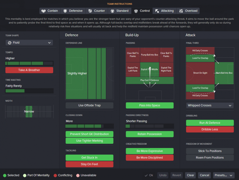 FM16 tactic 4-1-4-1, team instructions