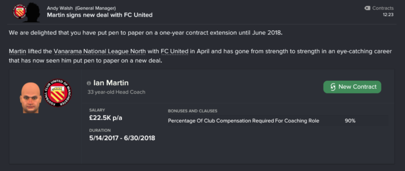 FC United of Manchester coach contract