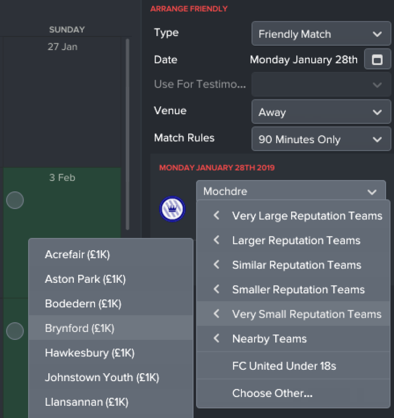 Organize match friendly Football Manager