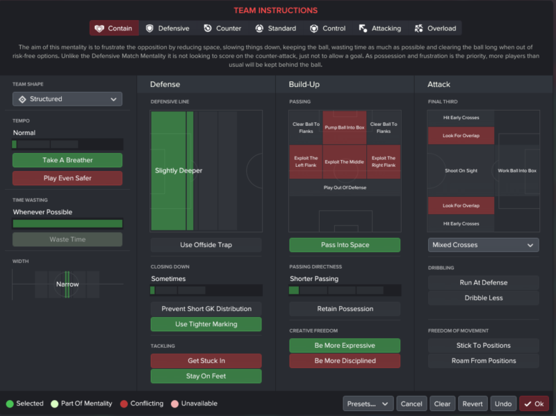 Football manager team instructions